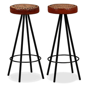 vidaXL Ensemble de bar 3 pcs Bois d'acacia massif, cuir véritable et toile