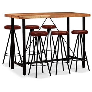 Bar-Set 7-tlg. Massivholz Akazie und Echtleder