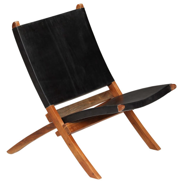 Relaxstuhl Klappbar Schwarz Echtleder