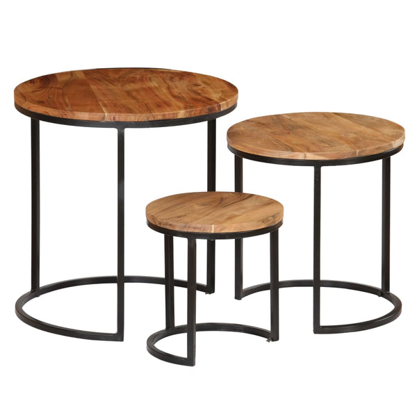 Couchtisch-Set 3-teilig Akazienholz Massiv