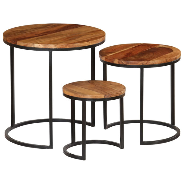 Couchtisch-Set 3-teilig Akazienholz Massiv