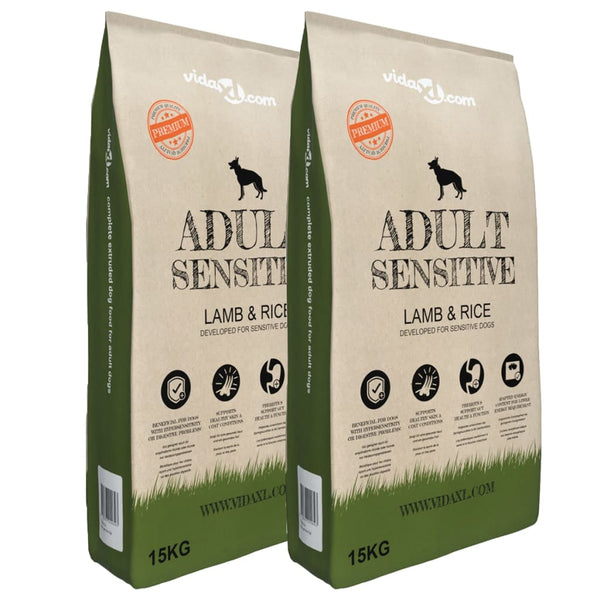 vidaXL Nourriture sèche pour chiens Adult Sensitive Agneau & Riz 2 pcs 30 kg