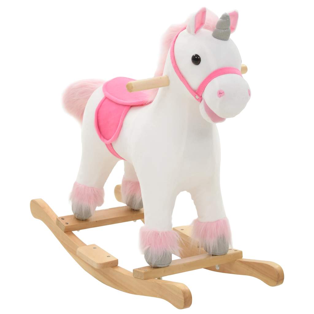 Schaukeltier Einhorn Plüsch Weiß/Rosa
