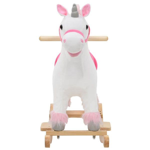 Schaukeltier Einhorn Plüsch Weiß/Rosa