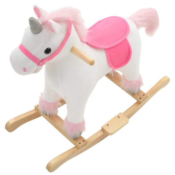Schaukeltier Einhorn Plüsch Weiß/Rosa