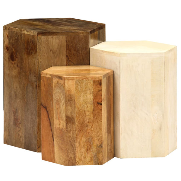vidaXL Table basse, 3 pcs, Bois de manguier massif