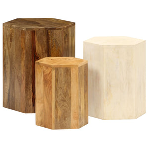 vidaXL Table basse, 3 pcs, Bois de manguier massif
