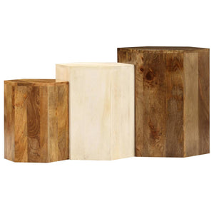 vidaXL Table basse, 3 pcs, Bois de manguier massif