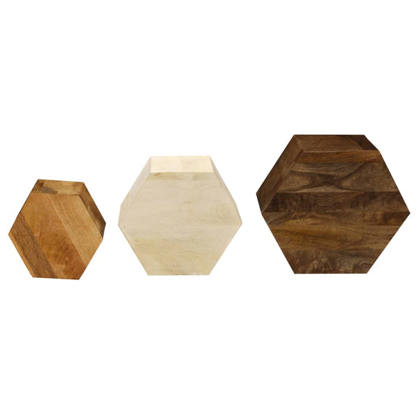 vidaXL Table basse, 3 pcs, Bois de manguier massif