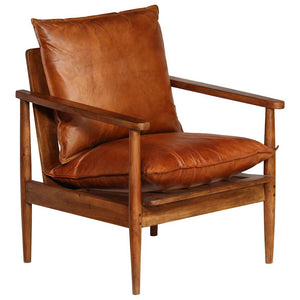 Sessel Braun Echtleder mit Akazienholz