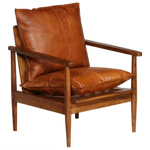Sessel Braun Echtleder mit Akazienholz