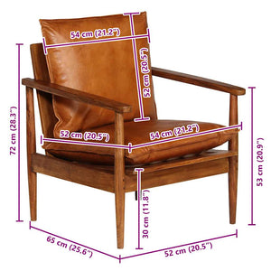Sessel Braun Echtleder mit Akazienholz