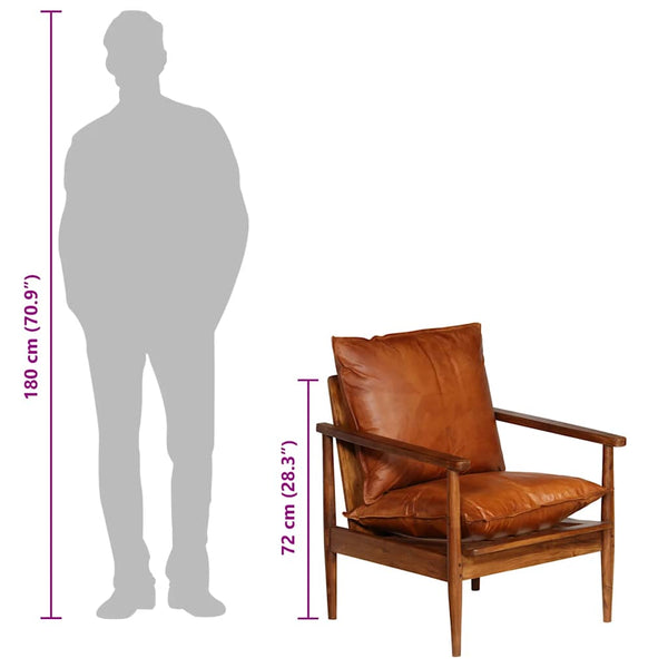 Sessel Braun Echtleder mit Akazienholz