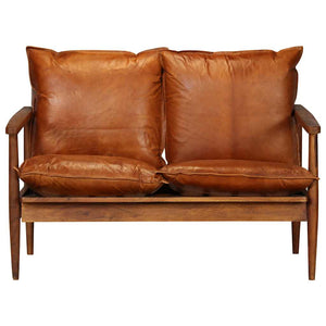 vidaXL Canapé 2 places en cuir véritable et bois d'acacia marron