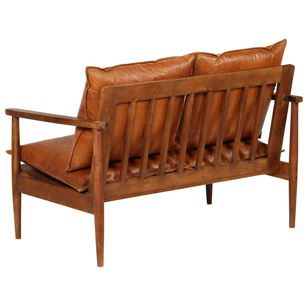 vidaXL Canapé 2 places en cuir véritable et bois d'acacia marron