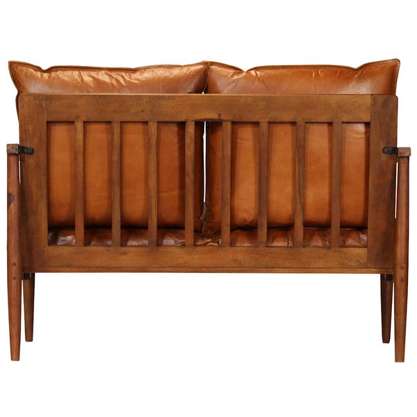 vidaXL Canapé 2 places en cuir véritable et bois d'acacia marron