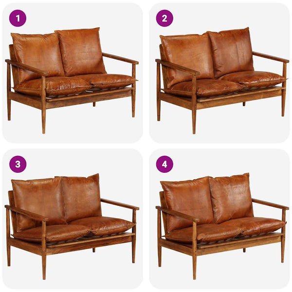 vidaXL Canapé 2 places en cuir véritable et bois d'acacia marron