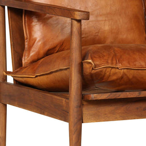 vidaXL Canapé 2 places en cuir véritable et bois d'acacia marron