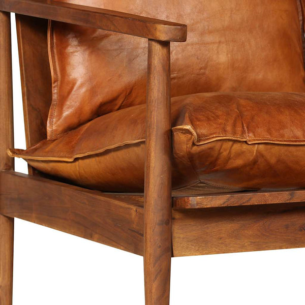 vidaXL Canapé 2 places en cuir véritable et bois d'acacia marron