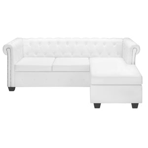 Chesterfield Sofa in L-Form Kunstleder Weiß