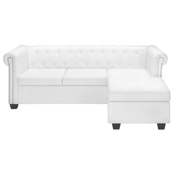 Chesterfield Sofa in L-Form Kunstleder Weiß