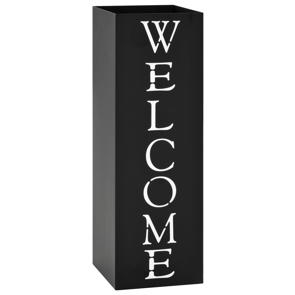 vidaXL Support de parasol Welcome en acier noir