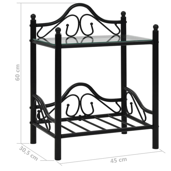 Nachttisch Stahl und Hartglas 45x30,5x60 cm Schwarz
