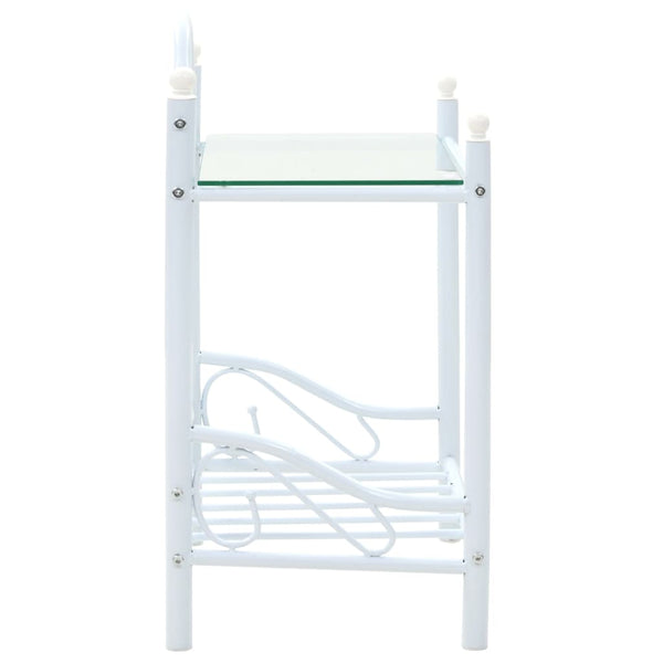 Nachttische 2 Stk. Stahl und Hartglas 45x30,5x60 cm Weiß