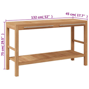 Waschtischunterschrank Teak Massiv mit Flussstein Waschbecken