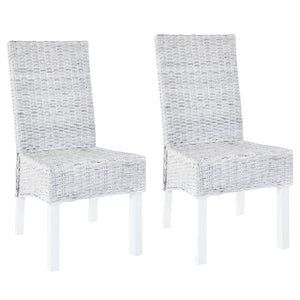 Esszimmerstühle 2 Stk. Hellbraun Kubu-Rattan und Mahagoniholz