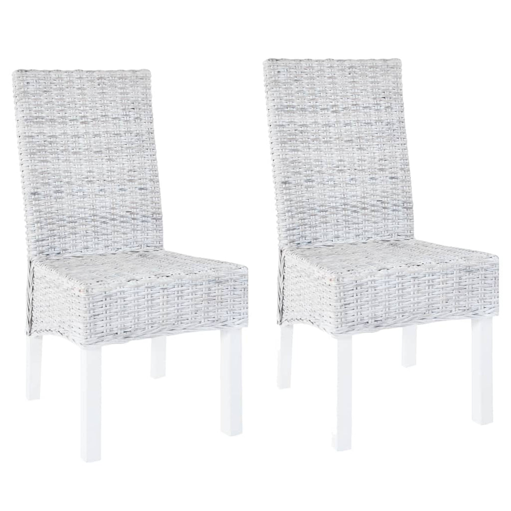 Esszimmerstühle 2 Stk. Hellbraun Kubu-Rattan und Mahagoniholz