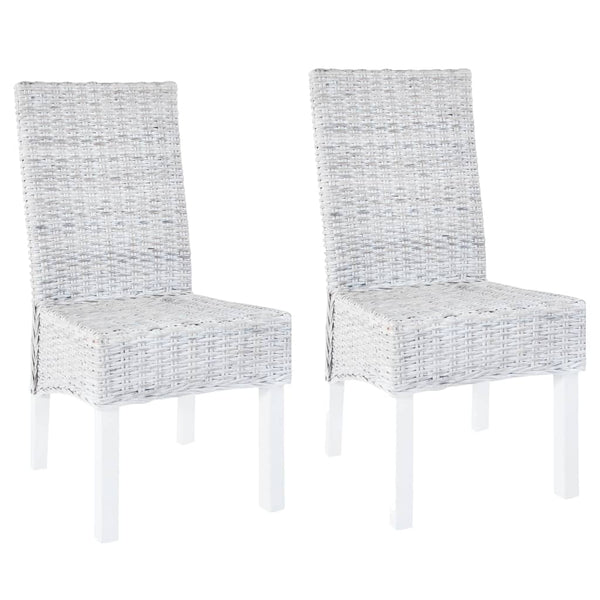 Esszimmerstühle 2 Stk. Hellbraun Kubu-Rattan und Mahagoniholz