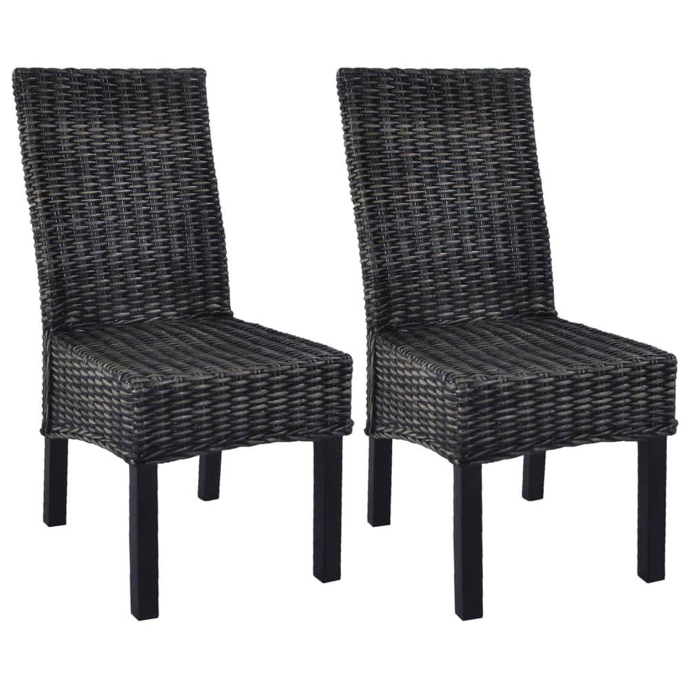 Esszimmerstühle 2 Stk. Schwarz Kubu-Rattan und Mahagoniholz