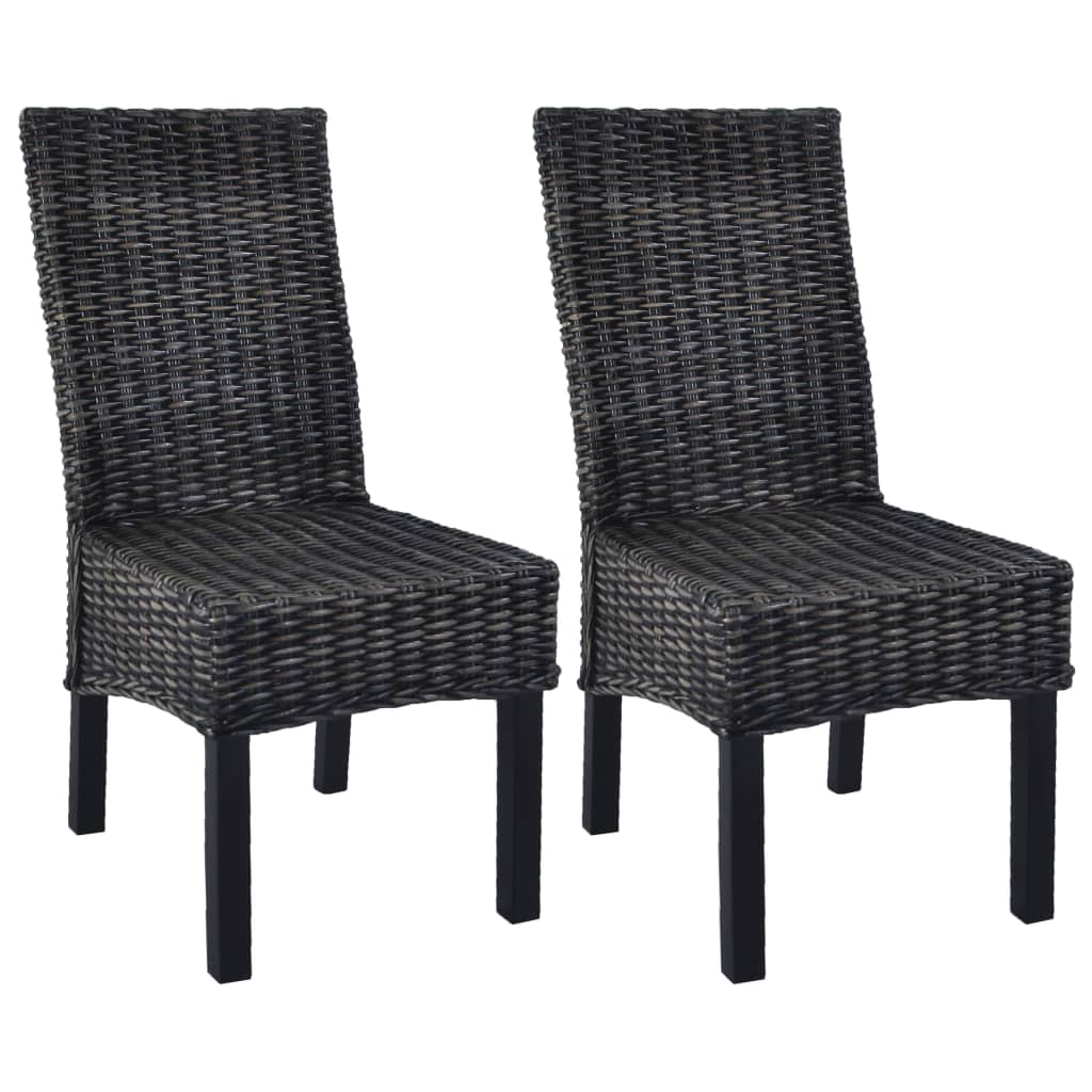 vidaXL Chaises de salle à manger 2 pcs Noir rotin Kubu et bois d'acajou