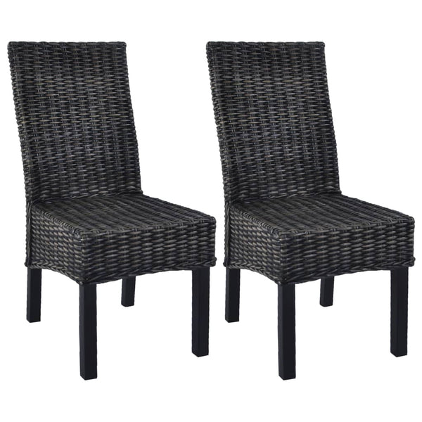 vidaXL Chaises de salle à manger 2 pcs Noir rotin Kubu et bois d'acajou