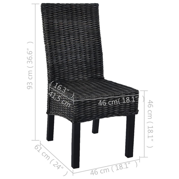 vidaXL Chaises de salle à manger 2 pcs Noir rotin Kubu et bois d'acajou