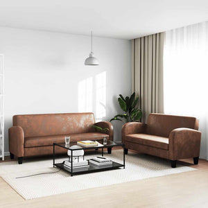 Sofa-Set 2-tlg. Kunstleder in Wildleder-Optik Braun