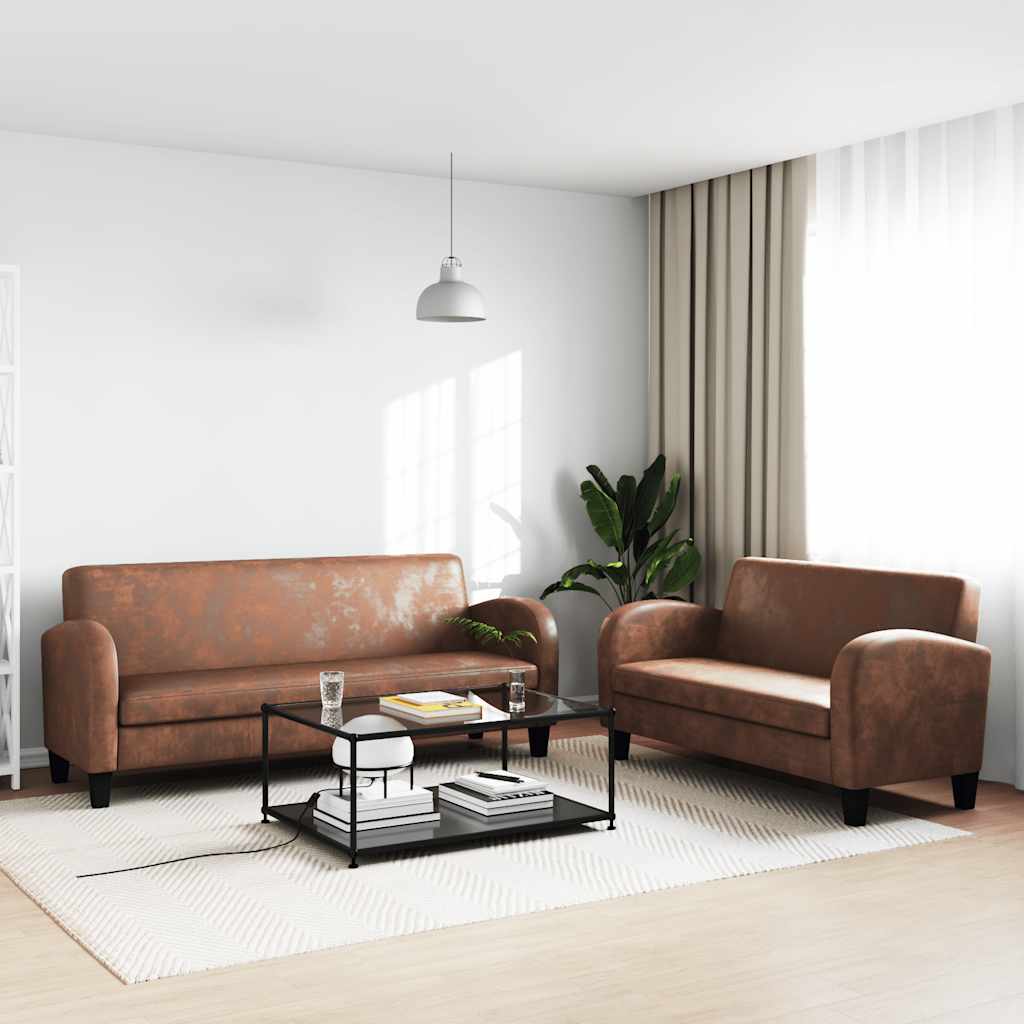 Sofa-Set 2-tlg. Kunstleder in Wildleder-Optik Braun