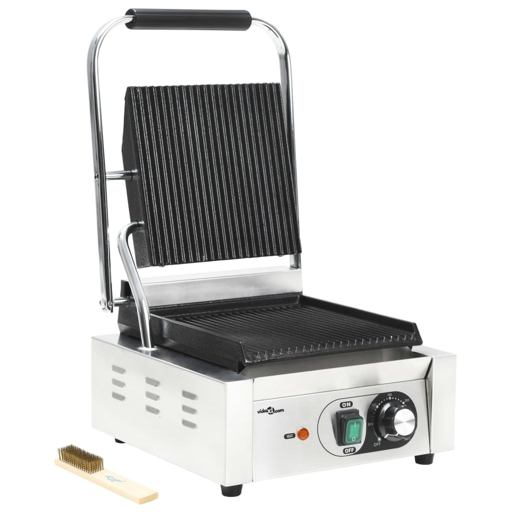 vidaXL Ribbed Panini Grill Stainless Steel 1800 W 31x30.5x20 cm