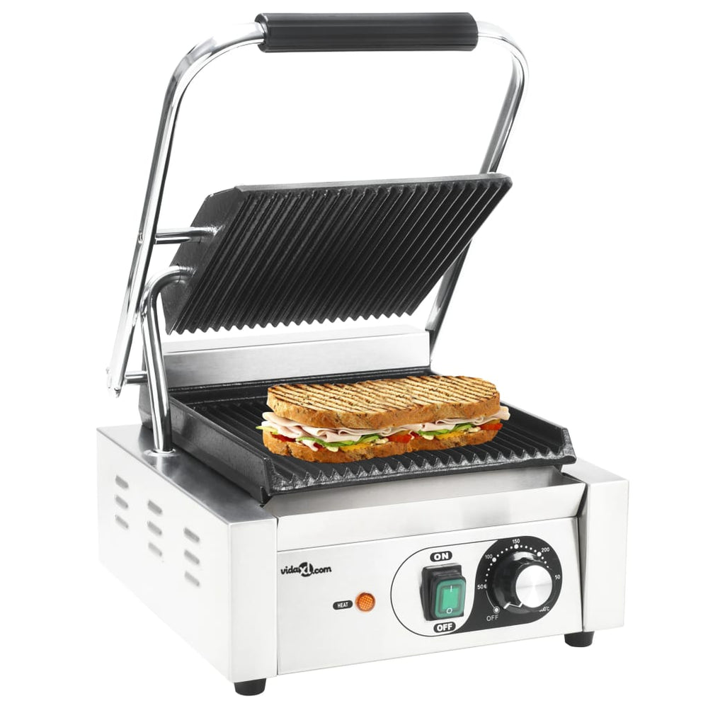 vidaXL Ribbed Panini Grill Stainless Steel 1800 W 31x30.5x20 cm