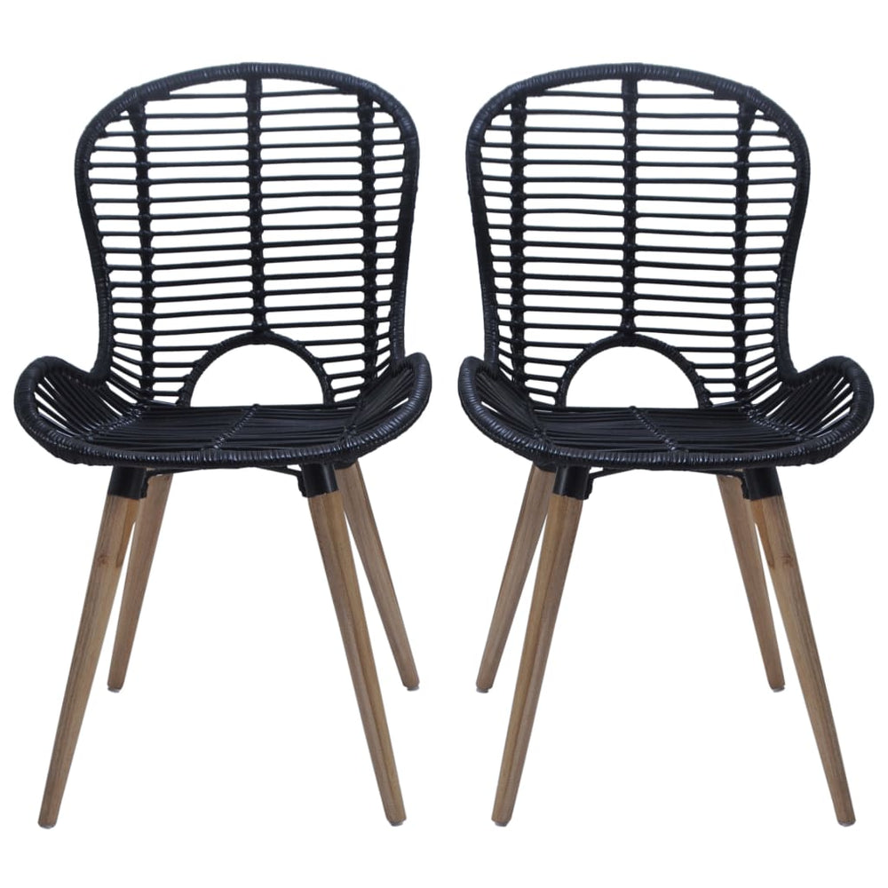 Esszimmerstühle 2 Stk. Schwarz Natur Rattan