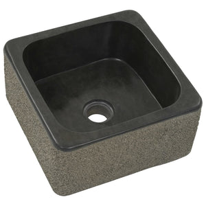 Waschbecken 30x30x15 cm Flussstein Schwarz