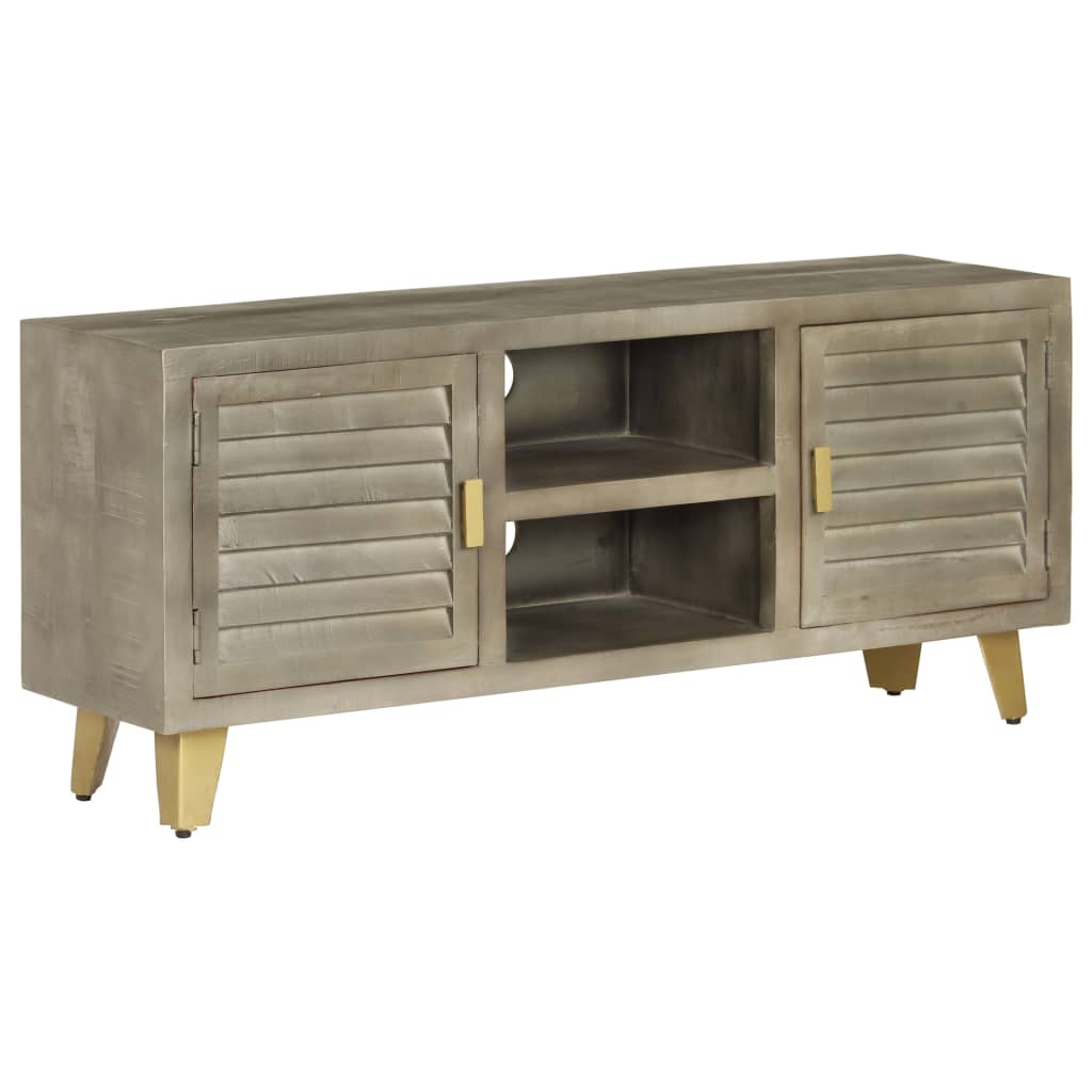 vidaXL Meuble TV en bois de manguier massif gris avec laiton 110x30x48 cm