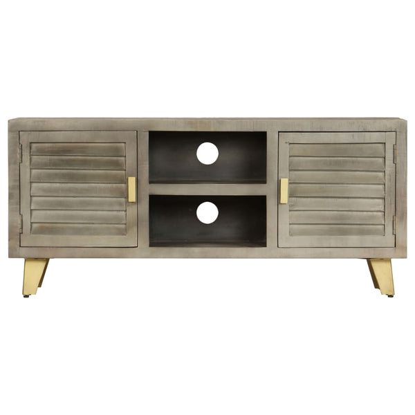 vidaXL Meuble TV en bois de manguier massif gris avec laiton 110x30x48 cm