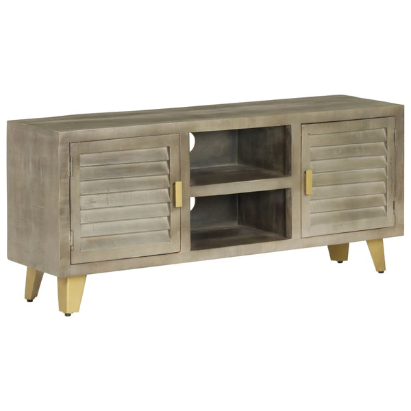 vidaXL Meuble TV en bois de manguier massif gris avec laiton 110x30x48 cm
