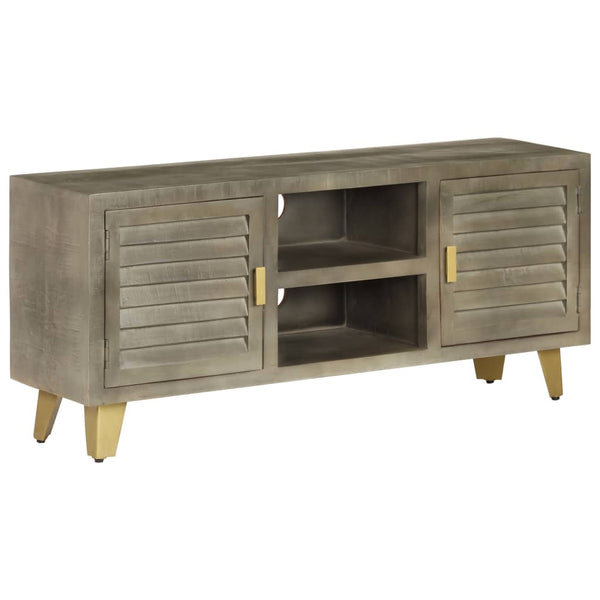 vidaXL Meuble TV en bois de manguier massif gris avec laiton 110x30x48 cm