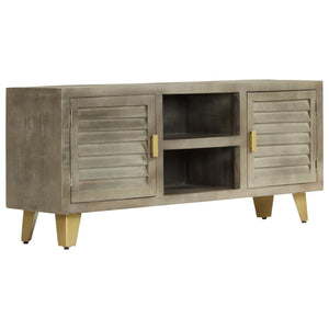 vidaXL Meuble TV en bois de manguier massif gris avec laiton 110x30x48 cm