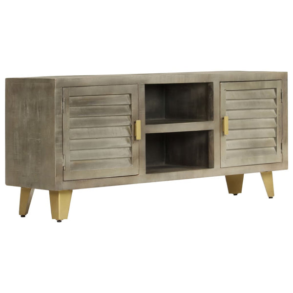 vidaXL Meuble TV en bois de manguier massif gris avec laiton 110x30x48 cm