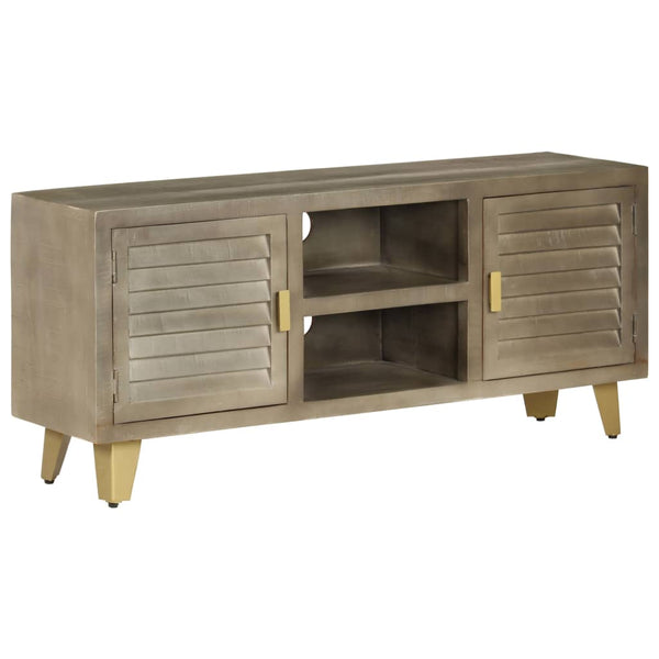 vidaXL Meuble TV en bois de manguier massif gris avec laiton 110x30x48 cm