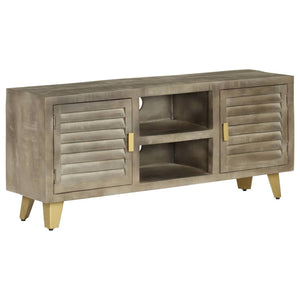 vidaXL Meuble TV en bois de manguier massif gris avec laiton 110x30x48 cm